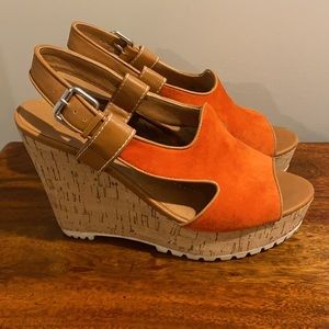 Dolce Vita Orange Suede Wedge Sandals, size 7.5